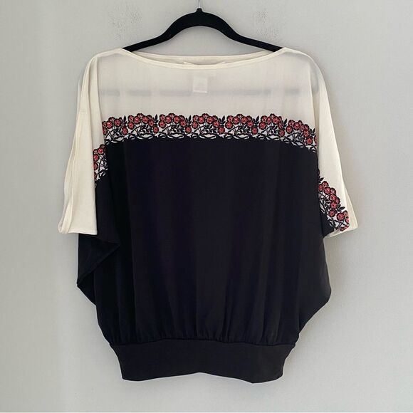 Studio M Women’s Slit Neck Bat Sleeve Color Block Blouse Size S - Picture 1 of 4
